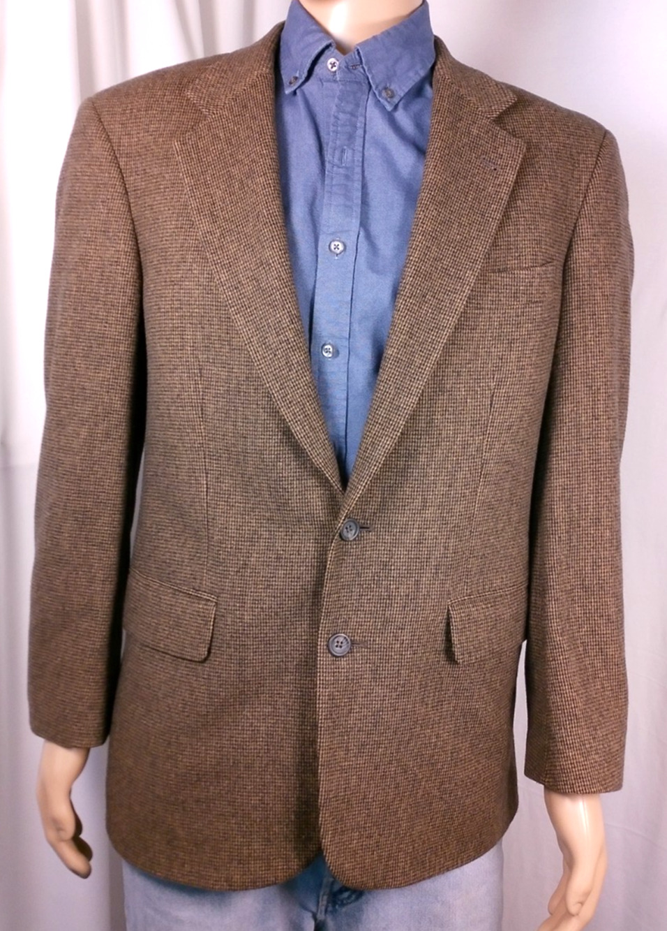 Robert Stock Wool Camel Hair Tweed Check Blazer Jacket Mens 39R Classic